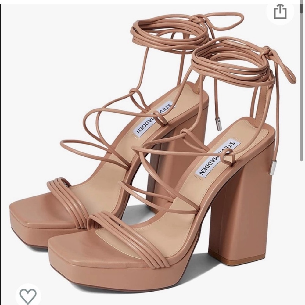 Steve Madden Women's Manzie Tan Cream Strappy Block High Heeled Sandal SIZE 9M